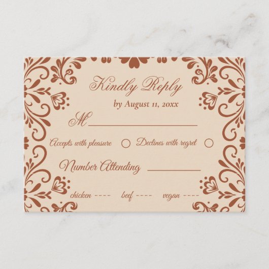 Elegant Beige Bruin Huwelijk RSVP Informatiekaartje (Voorkant)