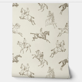 Elegant Beige Bruin Toile Paardrijden Behang