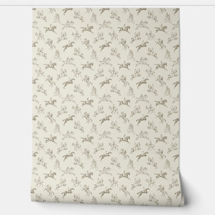 Elegant  Beige Bruin Toile Paardrijden Behang