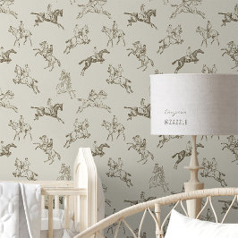 Elegant Beige Bruin Toile Paardrijden Behang