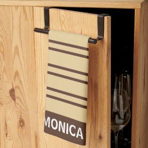 Elegant Beige &Bruine Strepenpatroon Aangepaste Na Theedoek