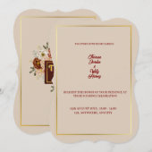 Elegant Beige & Burgundy Floral Wedding Invitation Kaart (Voorkant / Achterkant)