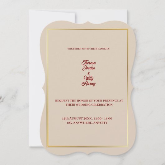 Elegant Beige & Burgundy Floral Wedding Invitation Kaart (Voorkant)
