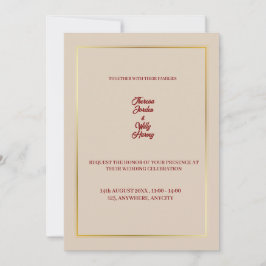 Elegant Beige & Burgundy Floral Wedding Invitation Kaart