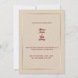 Elegant Beige & Burgundy Floral Wedding Invitation Kaart