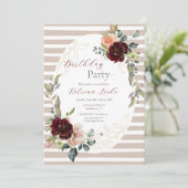 Elegant Beige Burgundy Striped Birthday Invitation Kaart (Staand voorkant)