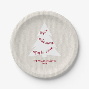Elegant Beige Burgundy Tree Name Kerstparty Papieren Bordje
