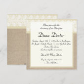 Elegant Beige Burlap Lace Baptism Invitation Kaart (Voorkant / Achterkant)