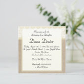 Elegant Beige Burlap Lace Baptism Invitation Kaart (Staand voorkant)