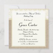Elegant Beige Burlap Lace Birthday Uitnodiging (Voorkant)