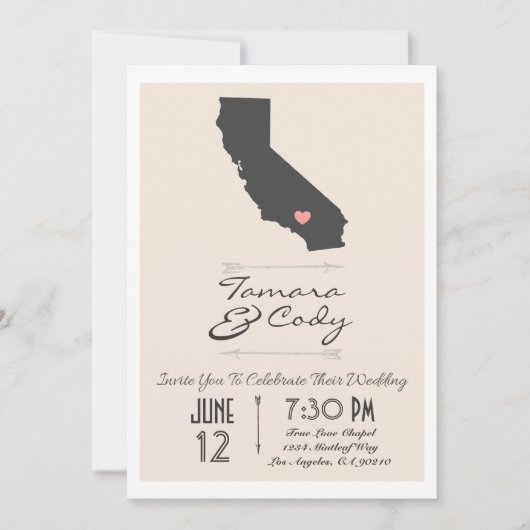 Elegant Beige California Wedding Invitation Kaart (Voorkant)