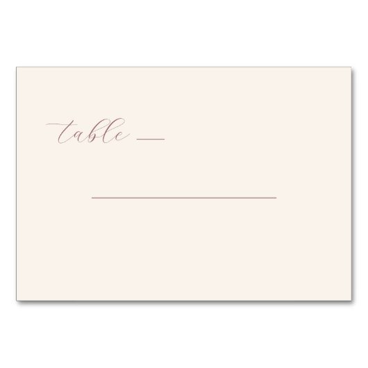 Elegant Beige Calligraphy Table Kaart (Voorkant)