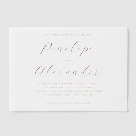 Elegant Beige Calligraphy Vellum Uitnodigingen (Voorkant)