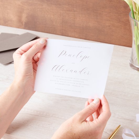 Elegant Beige Calligraphy Vellum Uitnodigingen (Draagbaar)