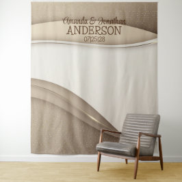 Elegant Beige Champagne Gold Wave Wedding Backdrop Wandkleed