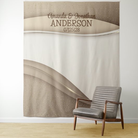 Elegant Beige Champagne Gold Wave Wedding Backdrop Wandkleed (In situ)