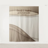 Elegant Beige Champagne Gold Wave Wedding Backdrop Wandkleed (Voorkant)