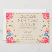 Elegant Beige Chinees Nieuwjaarsdiner Kaart (Voorkant)