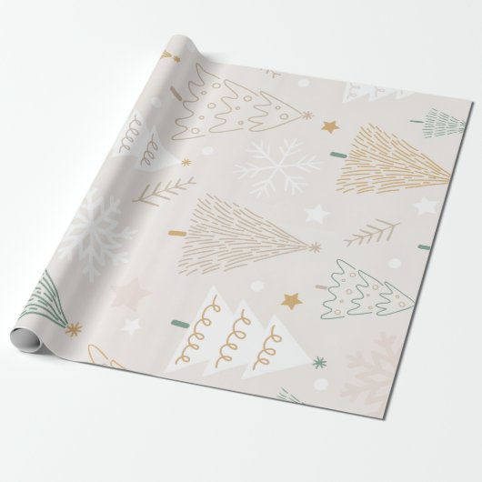 Elegant Beige Christmas Tree Gift Wrap Cadeaupapier (Uitgerold)