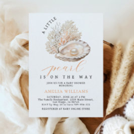 Elegant Beige Coastal Pearl Baby shower Kaart