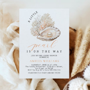 Elegant Beige Coastal Pearl Baby shower Kaart