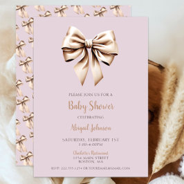 Elegant Beige Coquette Bow Baby shower Kaart