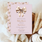 Elegant Beige Coquette Bow Baby shower Kaart