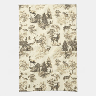 Elegant Beige Country Toile Herten in Woodland Theedoek