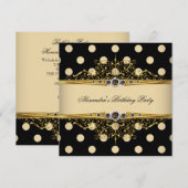 Elegant Beige Cream Gold Black Polka Birthday 2 Kaart (Voorkant / Achterkant)