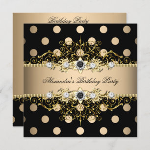 Elegant Beige Cream Gold Black Polka Birthday Kaart
