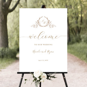 Elegant Beige Cream Monogram Huwelijk Welkom Teken Poster
