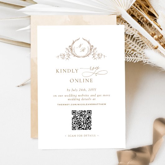 Elegant Beige Cream Monogram RSVP Online QR Code Informatiekaartje