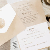 Elegant Beige Cream Waterverf Monogram Wedding Al All In One Uitnodiging