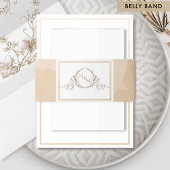 Elegant Beige Cream Waterverf, Monogram Wedding Uitnodigingen Wikkel