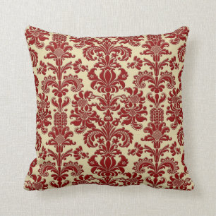 Elegant Beige & Crimson Rode Vintage Damasks Kussen