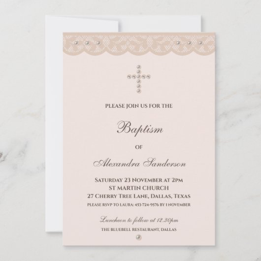 Elegant Beige Cross Christening Christian Baptism Kaart (Voorkant)