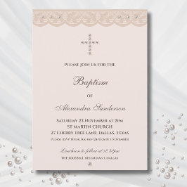 Elegant Beige Cross Christening Christian Baptism Kaart