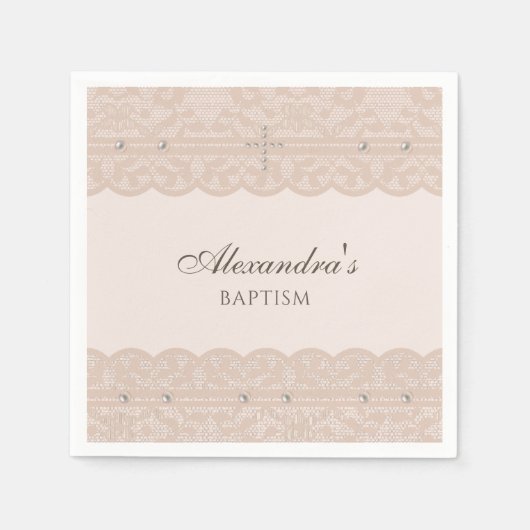 Elegant Beige Cross Christening Christian Baptism Servet (Voorkant)