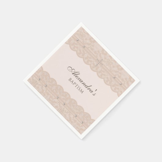 Elegant Beige Cross Christening Christian Baptism Servet (Hoek)