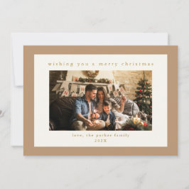 Elegant Beige Custom Photo Christmas Holiday Kaart