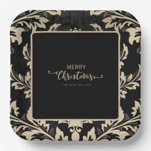 Elegant beige damask, aangepast kerstpapier Borden Papieren Bordje