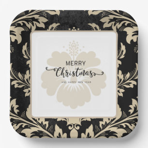 Elegant beige damask, aangepast kerstpapier Borden Papieren Bordje