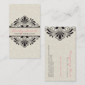 Elegant Beige  Damask Black Lace Business C Visitekaartje (Voorkant / Achterkant)