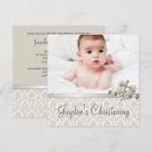 Elegant Beige Damask Boys Fotodoop Kaart (Voorkant / Achterkant)