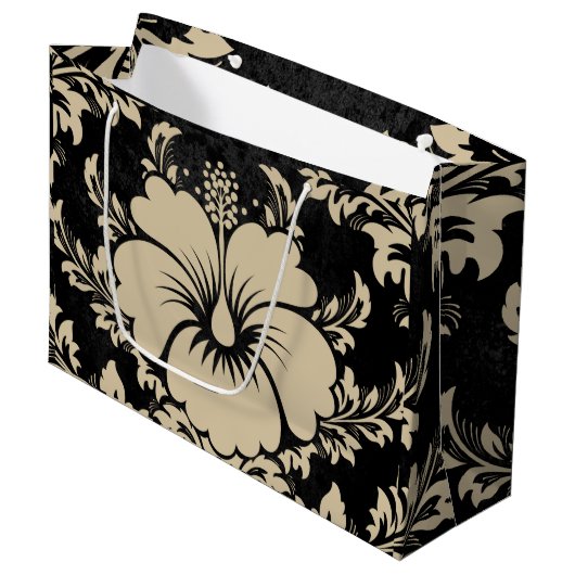 Elegant beige damask kerst elegant groot cadeauzakje (Voorkant Gekanteld)