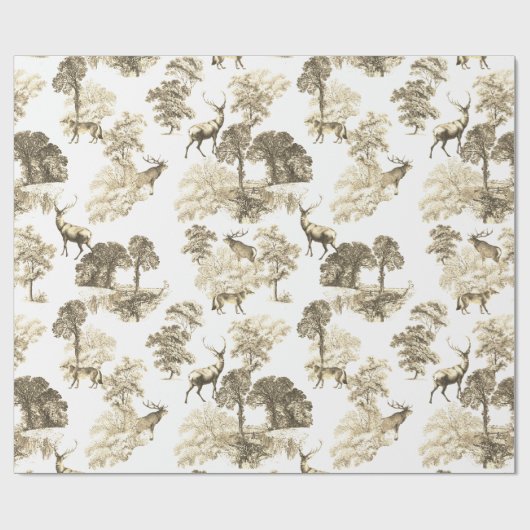 Elegant  Beige Deer Fox Country Toile Cadeaupapier (Vlak)