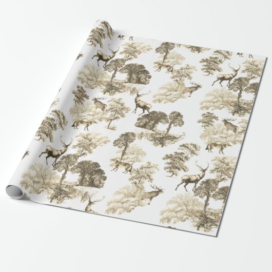 Elegant  Beige Deer Fox Country Toile Cadeaupapier (Uitgerold)