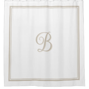 Elegant Beige Double Border Script Monogram Douchegordijn