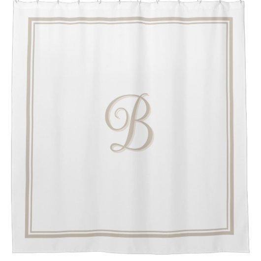 Elegant Beige Double Border Script Monogram Douchegordijn (Voorkant)