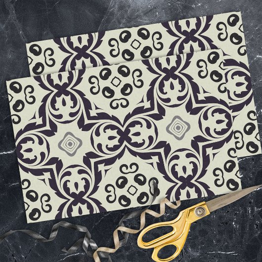 Elegant  Beige en Black Damask Pattern Tissuepapier